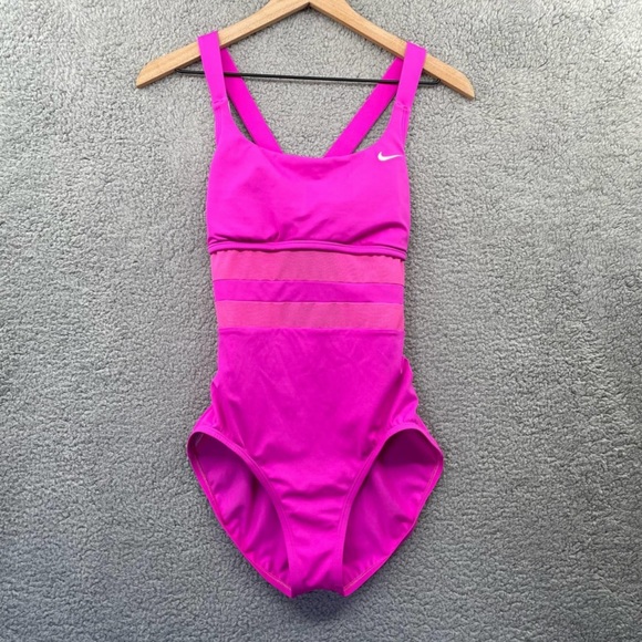 Nike Standard Mesh Solid Edge V-Back One Piece Swimsuit Racerback Women's Medium - Picture 1 of 11